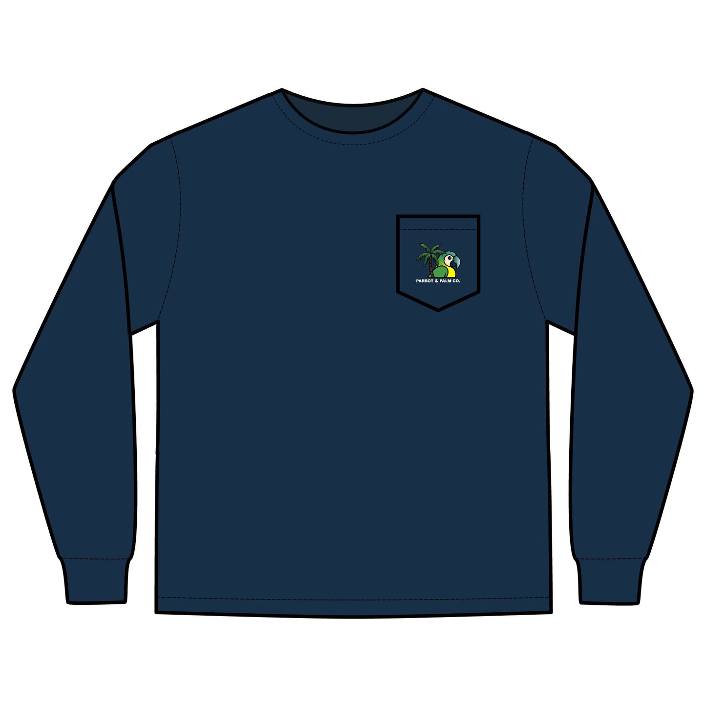 P & P Blue Parrot Long Sleeve Pocket T-Shirt