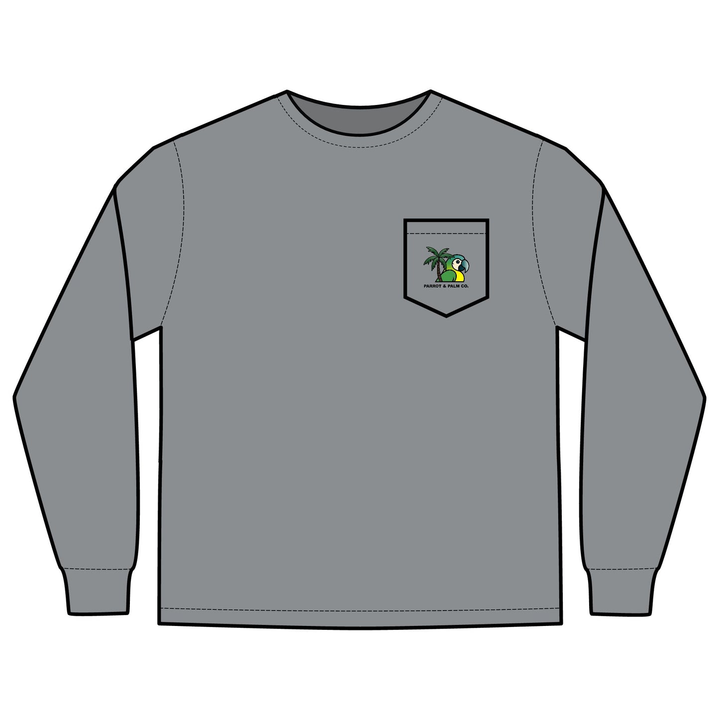 P & P Blue Parrot Long Sleeve Pocket T-Shirt