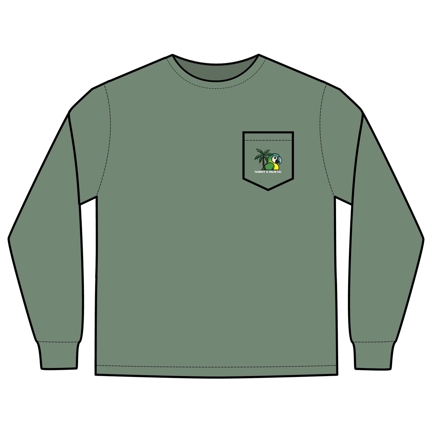 P & P Blue Parrot Long Sleeve Pocket T-Shirt