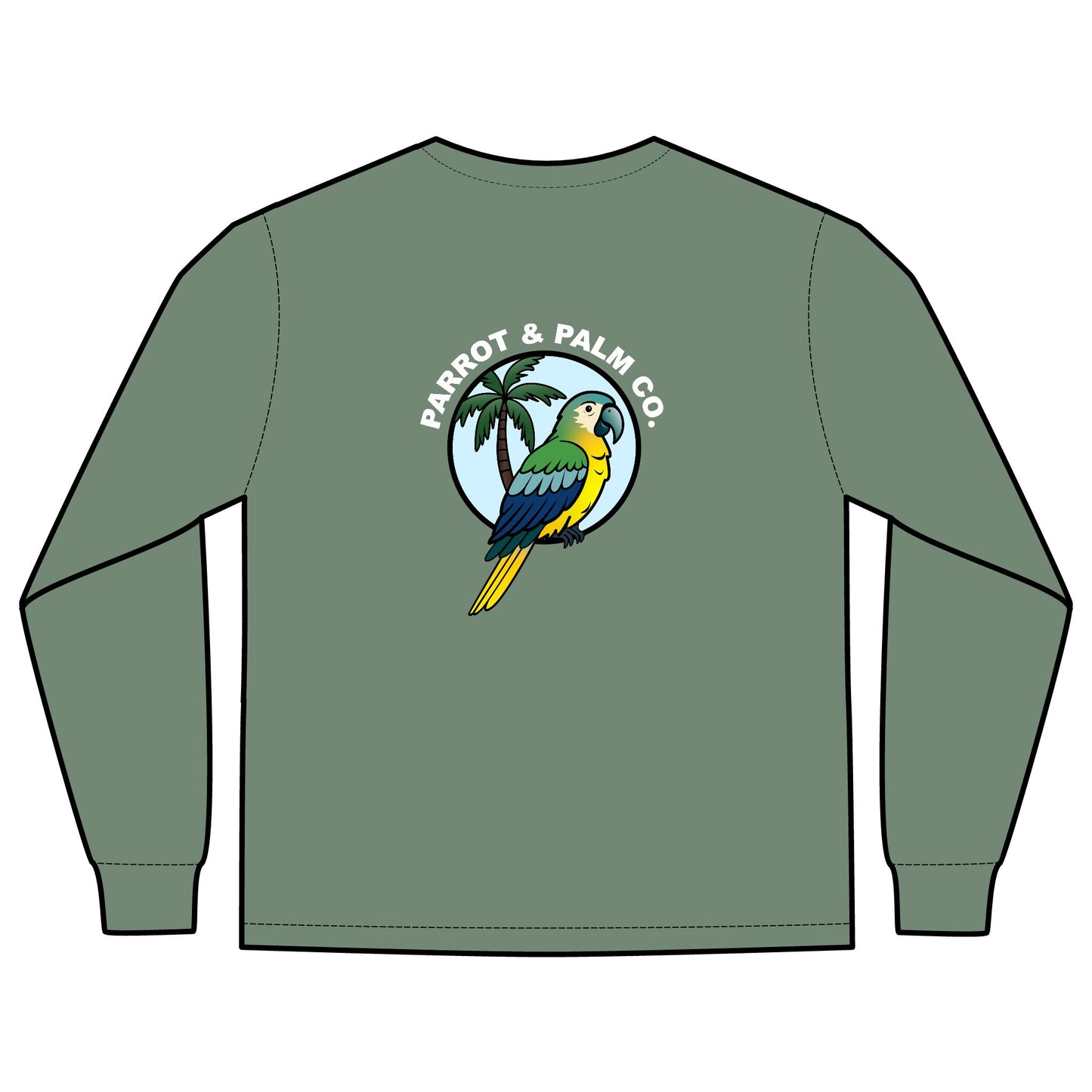 P & P Blue Parrot Long Sleeve Pocket T-Shirt