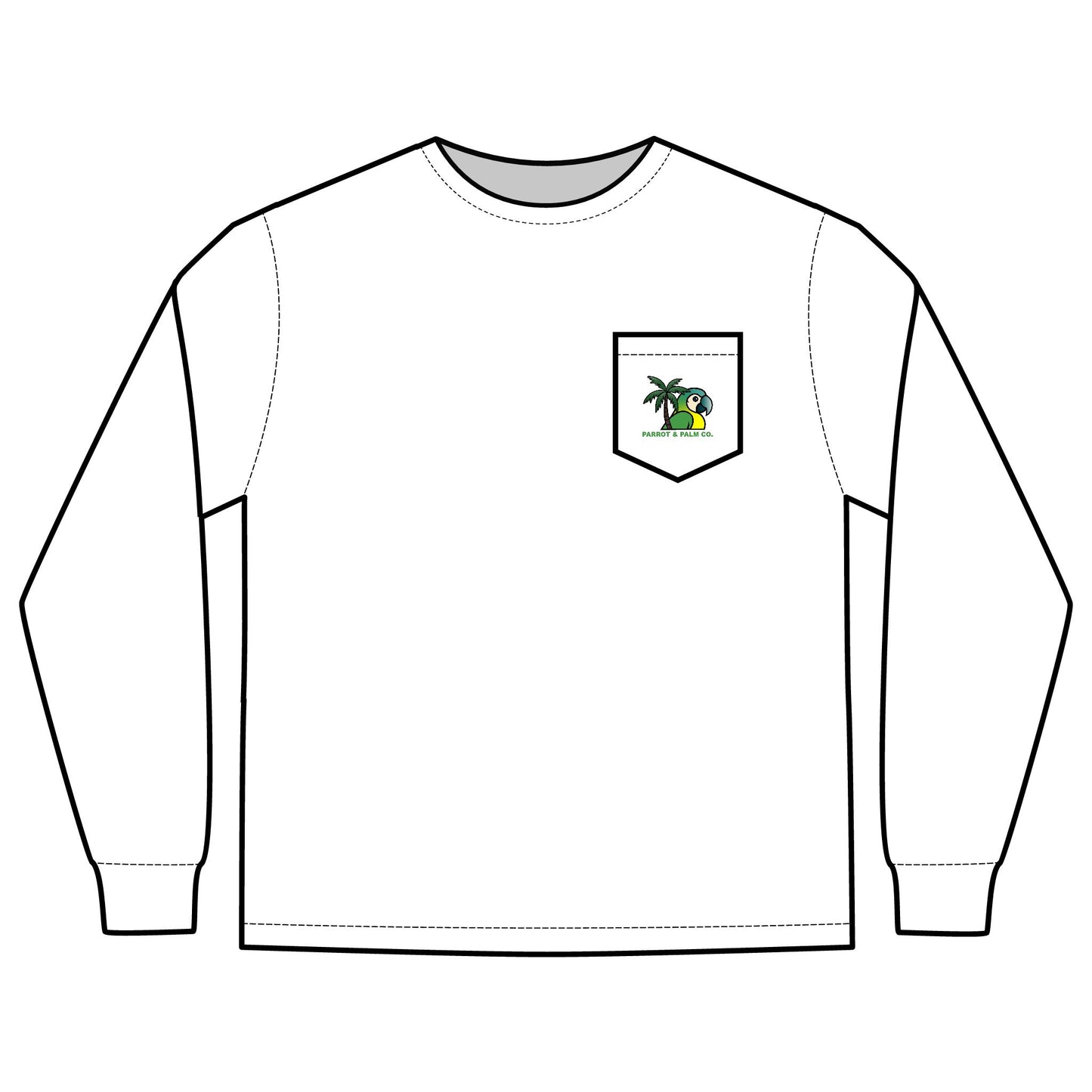 P & P Blue Parrot Long Sleeve Pocket T-Shirt