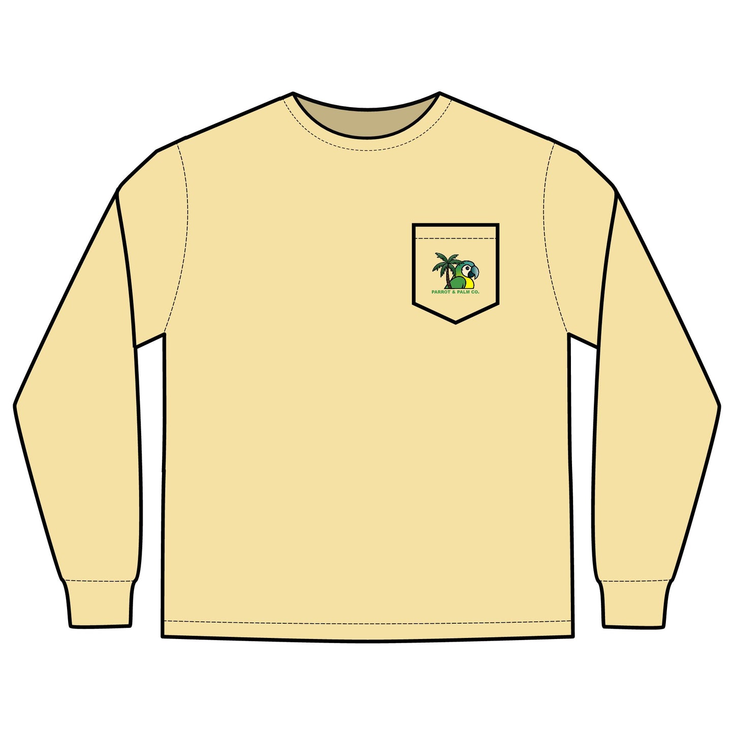 P & P Blue Parrot Long Sleeve Pocket T-Shirt